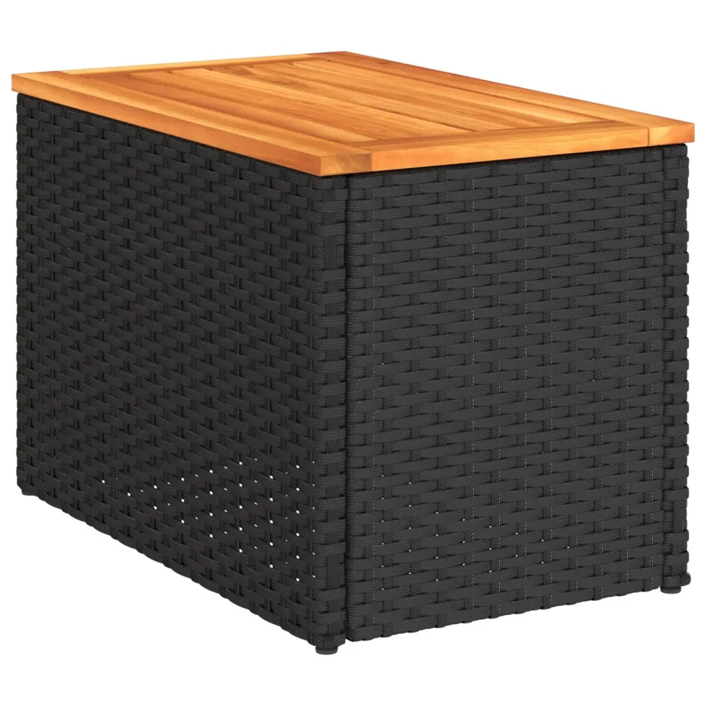 Tavolini Giardino 2 pz | Tavolino da esterno Neri 55x34x37cm Polyrattan Legno Massello