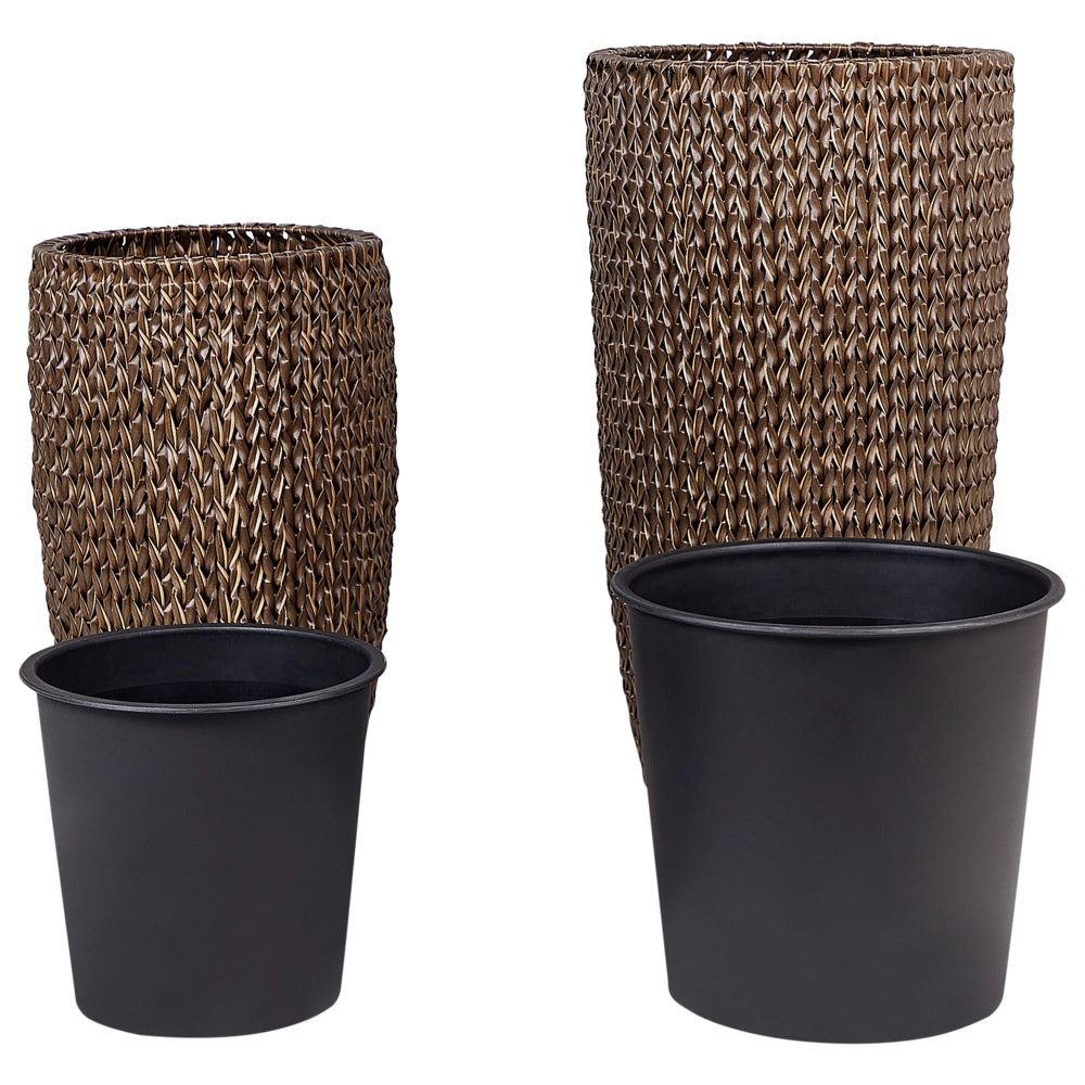 Set di 2 vasi in finto rattan marrone per piante con inserto per interni ed esterni