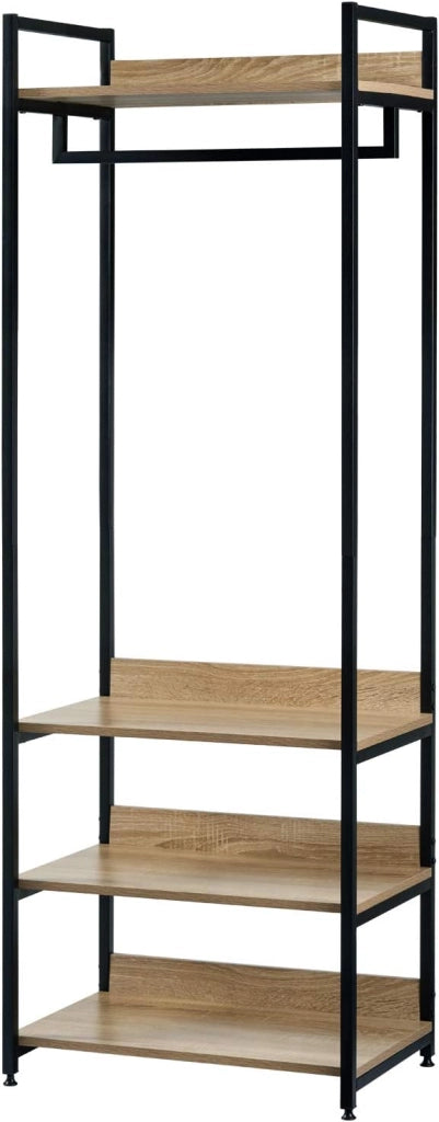 Stand Appendiabiti con Ripiani Attaccapanni per Cameretta Guardaroba con Scarpiera Scaffale Porta Abiti in Legno e Acciaio 60x40x170 cm