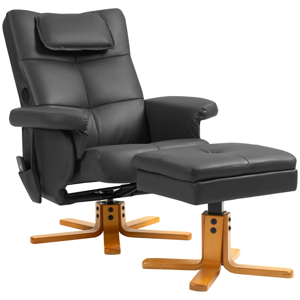 Poltrona massaggiante reclinabile con poggiapiedi e schienale ¨C zephmum ¨C Grigio scuro, tessuto velluto, 88x102x108