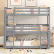 Letto a castello triplo per bambini 90x200 cm in legno di pino; grigio