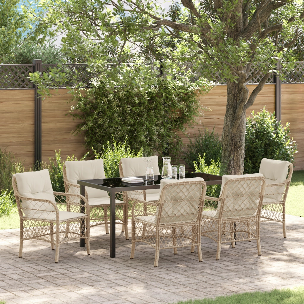 Set Da Pranzo Da Giardino 7 Pezzi Con Cuscini Beige Polyrattan