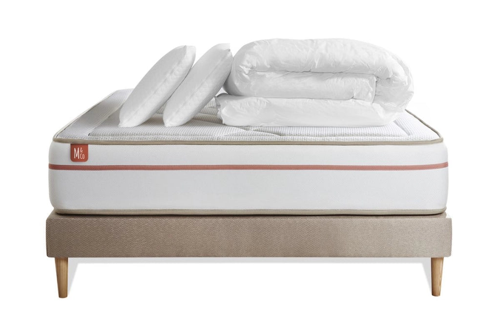 Pacchetto letto completo - Materasso 200x200cm + Box spring con doghe (kit) + 2 cuscini + Piumino - Le Paisible