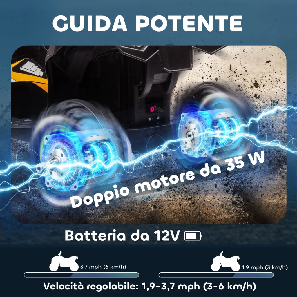 Quad Elettrico per Bambini 12V, 2 Velocit¨¤, Ruote Larghe con Clacson e Fari LED, Et¨¤ 3-5 Anni, Giallo