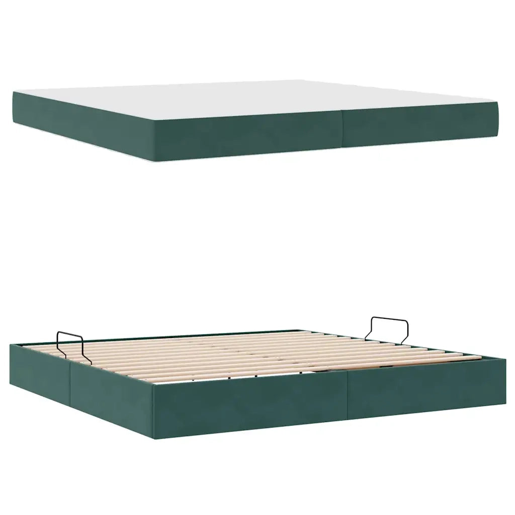 Letto con contenitore e materasso Verde Scuro 200 x 200 cm