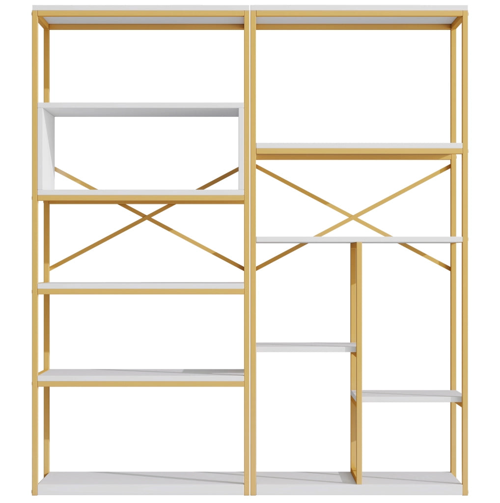 Libreria 160x29，5x180 cm in MDF e metallo oro e bianco