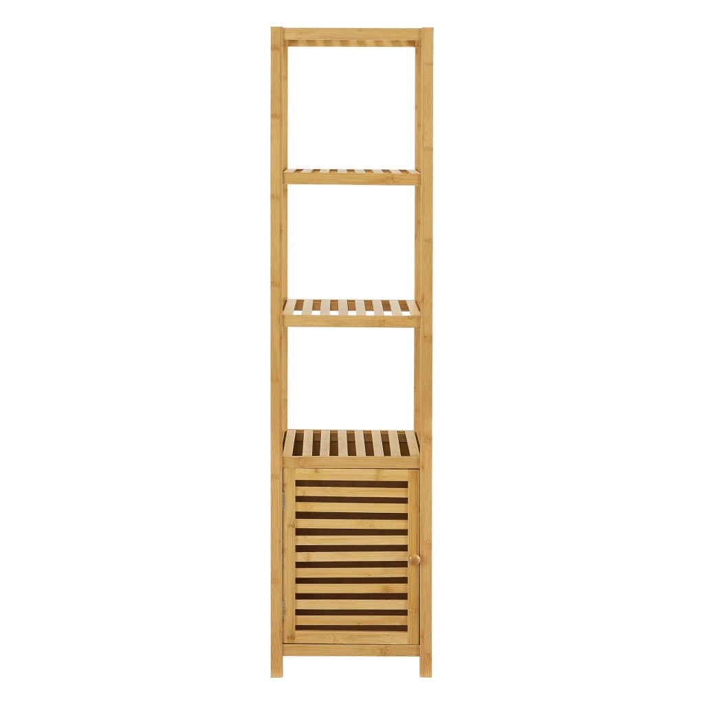 Mensola da bagno a 4 livelli con anta 140 x 34 x 33 cm bambù 03_0007002