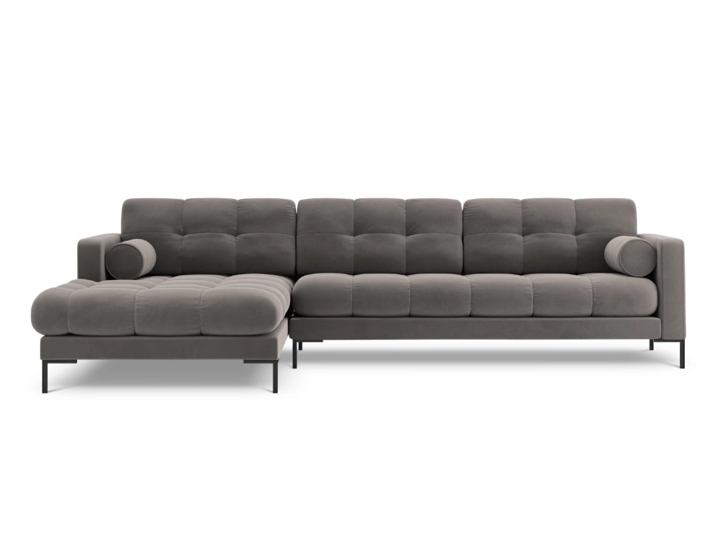 Cosmopolitan Design - Divano angolare sinistro "Bali" 5 posti in velluto grigio chiaro 