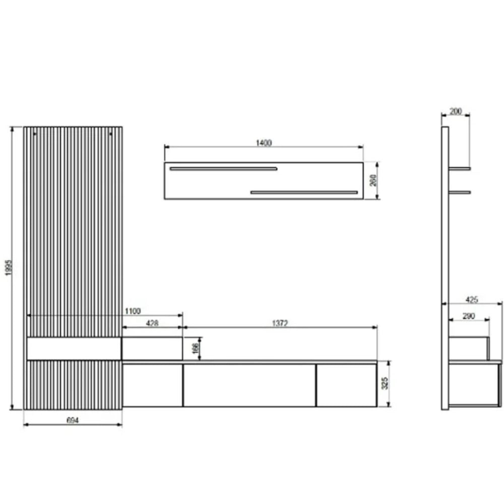 Parete attrezzata porta TV Rebecca 250 cm colore nero e rovere