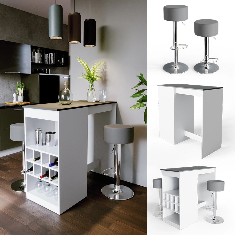 Vicco Tavolo bar con sgabelli Bianco/antracite 115 x 50 cm con 2 sgabelli da bar