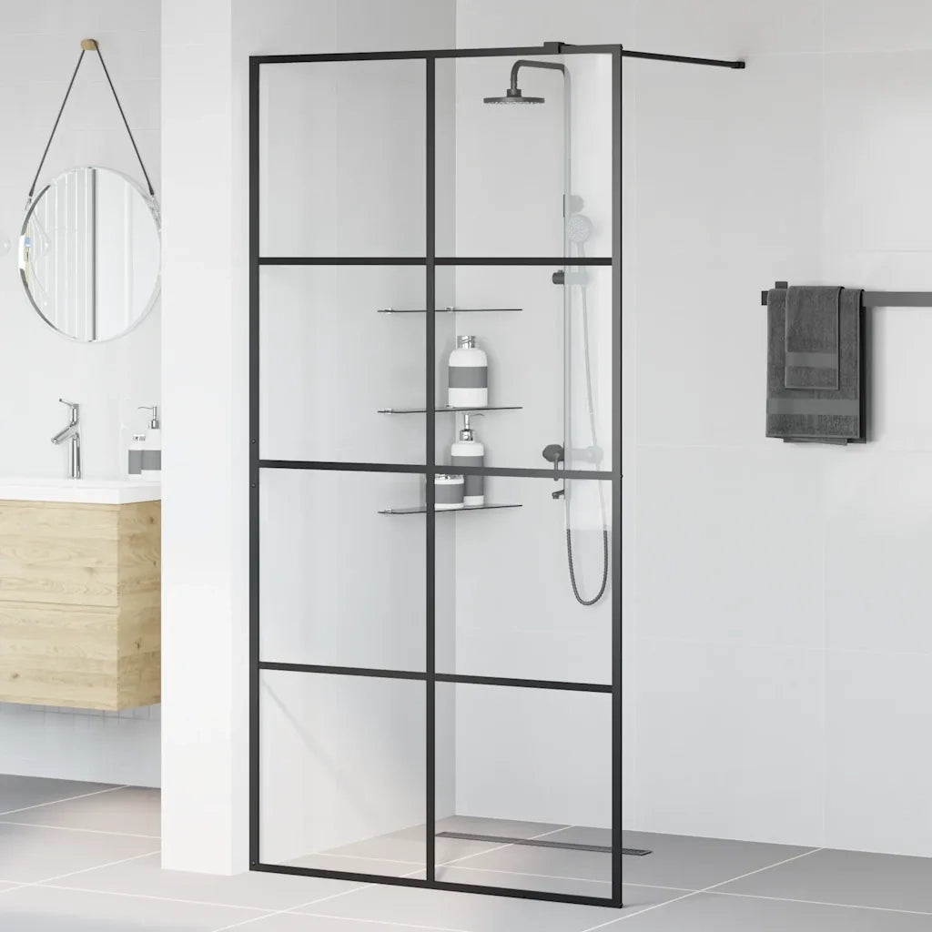 Parete per Doccia Walk-in Vetro Trasparente ESG 100x195cm Nera CFW5087508