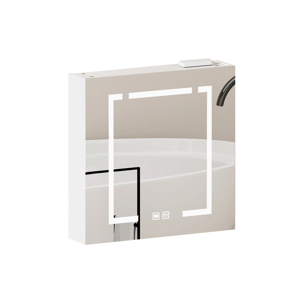 Armadio a specchio LED da parete in MDF e vetro; bianco