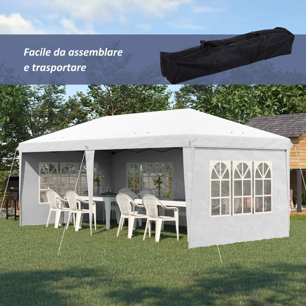 Gazebo da esterno ¨C zephmum ¨C bianco 5.9x3x2.7m con finestre e tende