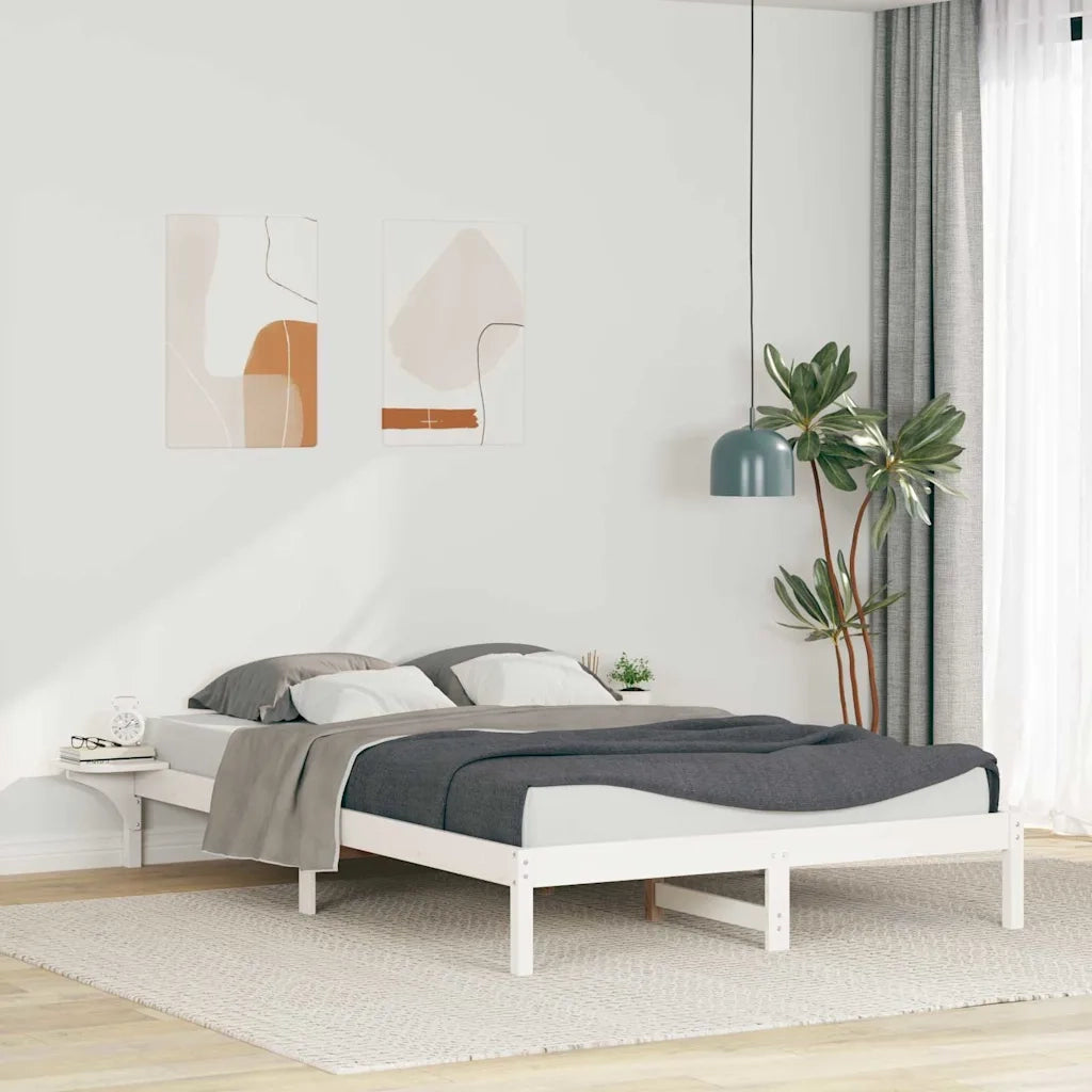 Letto con Tavolini Laterali Bianco 140 x 220 cm Pino massello