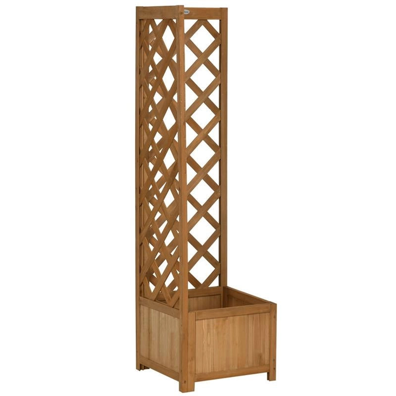 FIORIERA DA GIARDINO A FONDO CAVO IN LEGNO DI ABETE MARRONE CON GRIGLIATO PER RAMPICANTI E DECORAZIONI, 40X40X145 CM