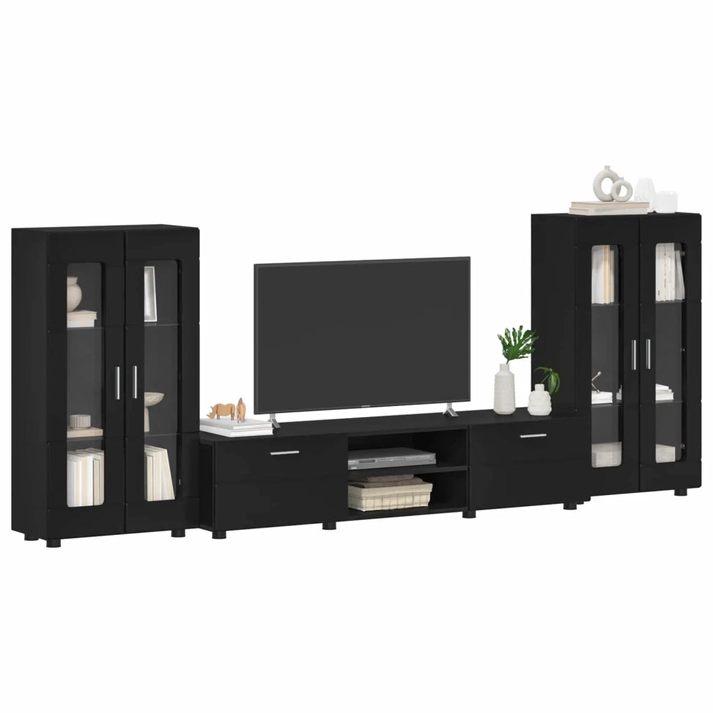 Set mobile TV con cassetto FLORIN 3 pz | Armadietto TV | Mobile Porta TV Nero Legno multistrato
