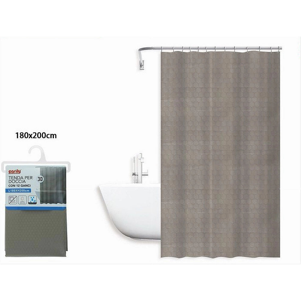 Trade Shop - Tenda Doccia Vasca Bagno Effetto 3d Nido D'ape Tortora 180x200 Cm 12 Ganci 87603 -