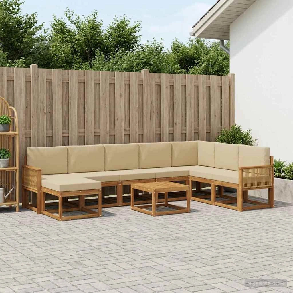 Set di divani da esterno 9 pz Naturale e Beige 3385479