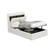 Letto Contenitore Letto Singolo 90x200 cm; 1 Posto - Idraulico e Testiera - in PU - Bianco