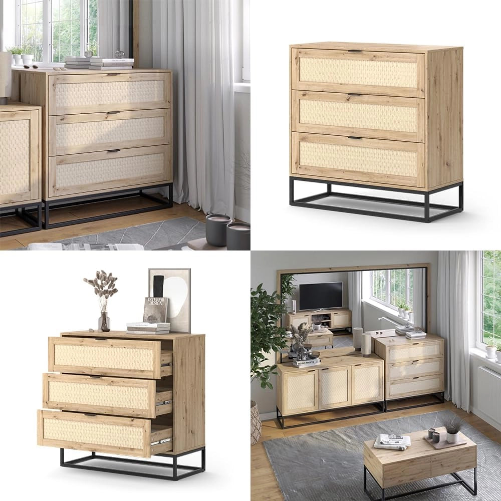 Cassettiera Natal, Marrone, 92 x 92.5 cm con 3x cassetti, adatto come superficie d'appoggio per accessori da soggiorno
