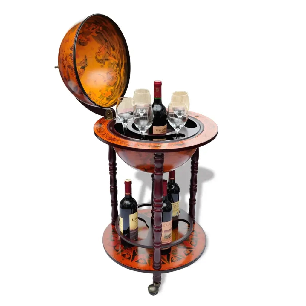 Minibar a Forma di Globo con Supporto in Legno di Eucalipto 60774