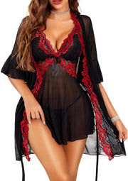 Abbigliamento da Camera per Donna - con Babydoll Notte e Abito da Sposa Sexy - Nero Rosso M