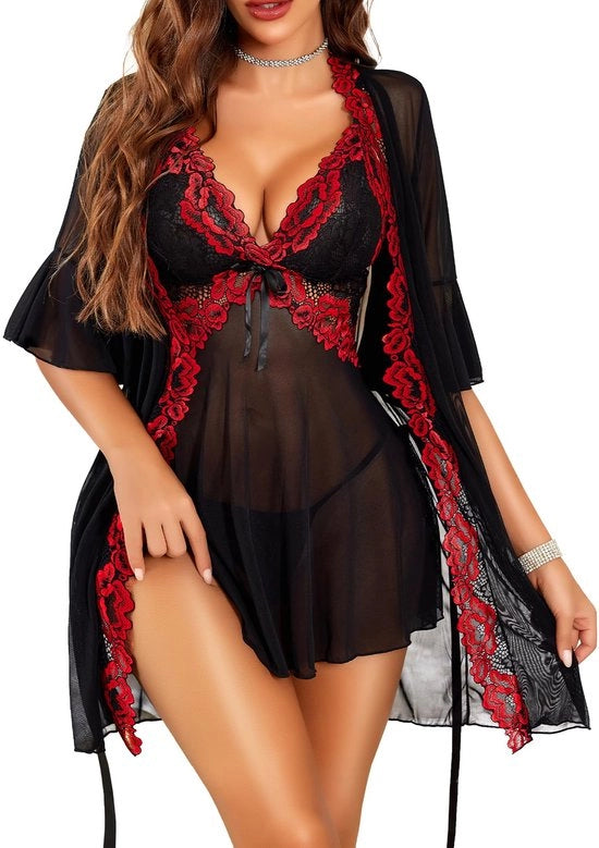 Abbigliamento da Camera per Donna - con Babydoll Notte e Abito da Sposa Sexy - Nero Rosso M