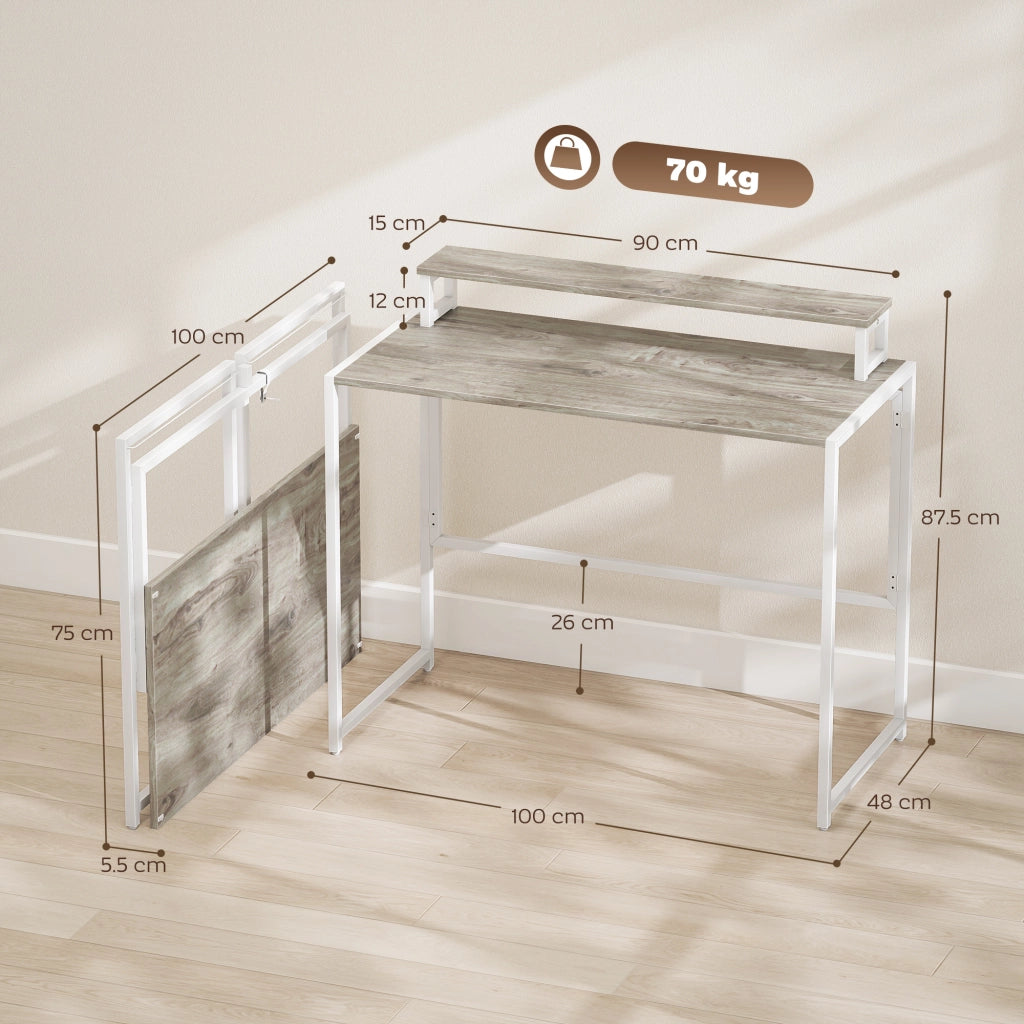 Scrivania Pieghevole Salvaspazio con Supporto Monitor Rimovibile ¨C zephmum ¨C Legno 100x50x87