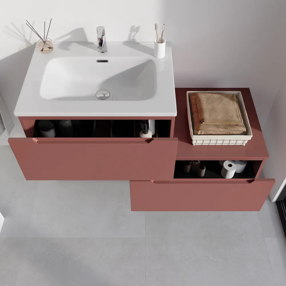 Mobile bagno sospeso modulare 80 cm terracotta opaco due cassetti con lavabo | Bako