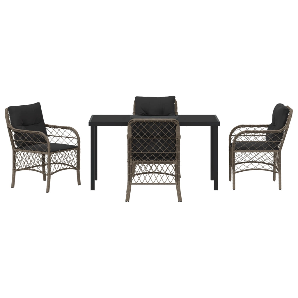 Set da Pranzo da Giardino 5 Pezzi con Cuscini Grigio Polirattan