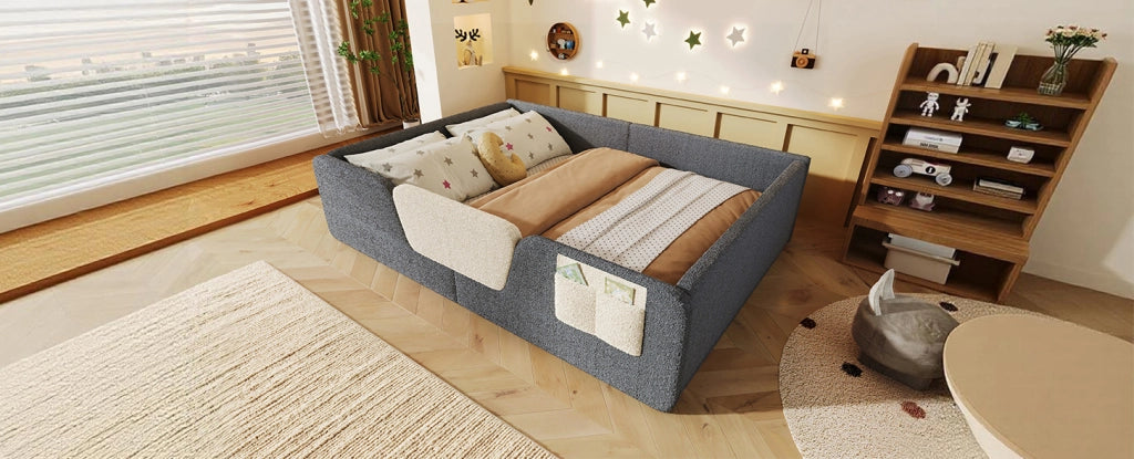 Letto imbottito per bambini 140x190 cm in velluto grigio