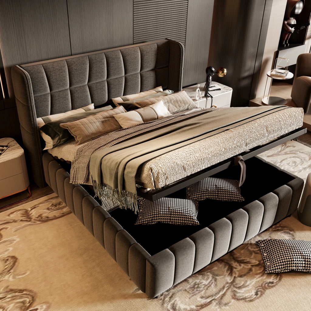 letto imbottito tessuto grigio 180 x 200 cm