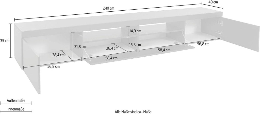 Mobile Tv 3 Ante e Ripiano a Giorno 240x40x35 cm Essential 2A 1R Grigio Antracite Opaco