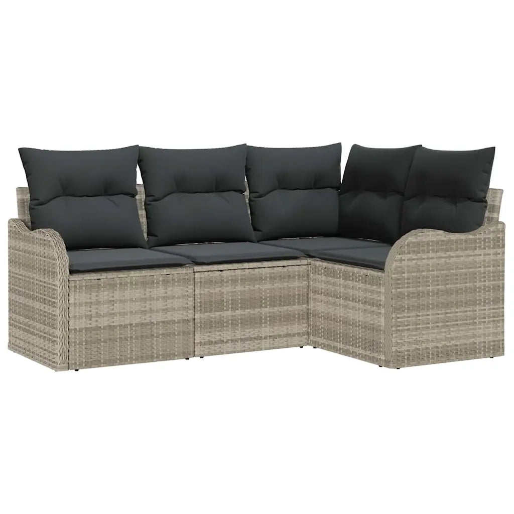 Set Divano da Giardino 4 pz | Set Salotto da Giardino Grigio chiaro polyrattan