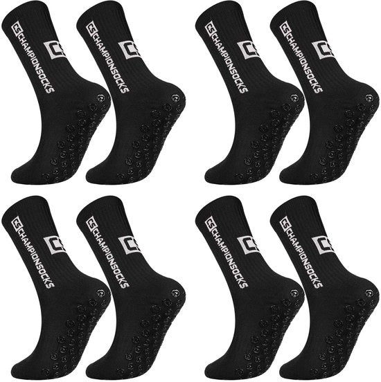 Calzettoni da Calcio - Calzettoni con Grip Antiscivolo - Nero - Adatti per Calcio e Pallacanestro - 4 Paia