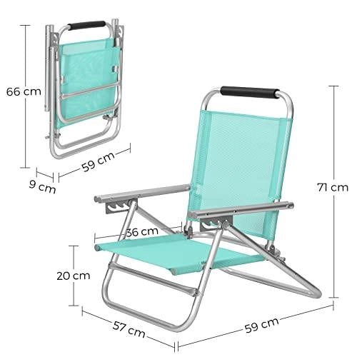 Sedia da spiaggia portatile pieghevole seduta da esterno schienale regolabile in 4 posizioni con braccioli tessuto traspirante e confortevole portata 150 kg verde 12_0001660