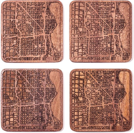 Sapeli in legno, 4 pezzi, con mappa della città, opzioni per diverse città, manufatti a mano