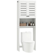 Mobile Sopra WC con Armadietto a 2 Ante e Ripiano Aperto. in Legno Bianco. 67x31.5x190 cm
