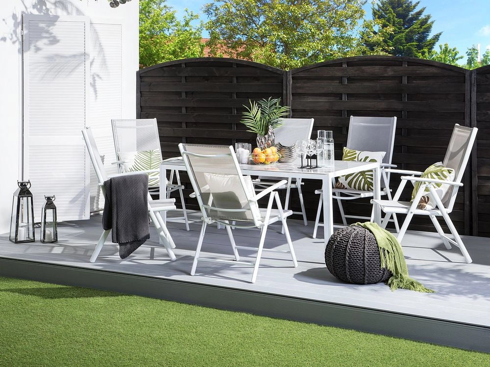 Set da pranzo da giardino in 7 pezzi Tavolo da pranzo in alluminio grigio con 6 sedie pieghevoli