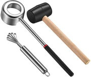 Set di apertura noci di cocco 3 in 1 - Mazzo di martelletti in gomma con manico in legno - Matita in silicone - Resistente agli urti - In acciaio inossidabile - Per la produzione di succo fresco di noci di cocco - Strumenti per noci di cocco
