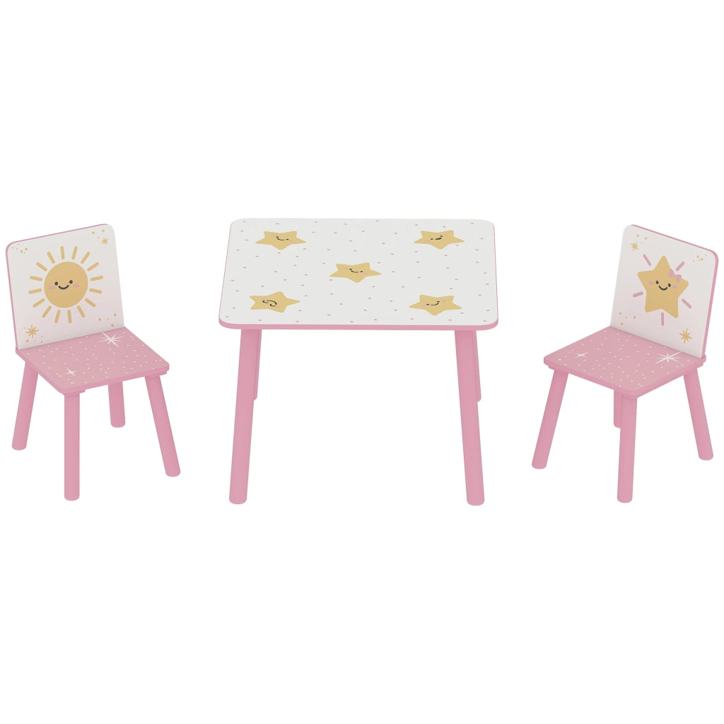 Set Arredo Cameretta con Tavolo e 2 Sedie per Bambini da 3-8 Anni con Fantasia a Stelle. Rosa