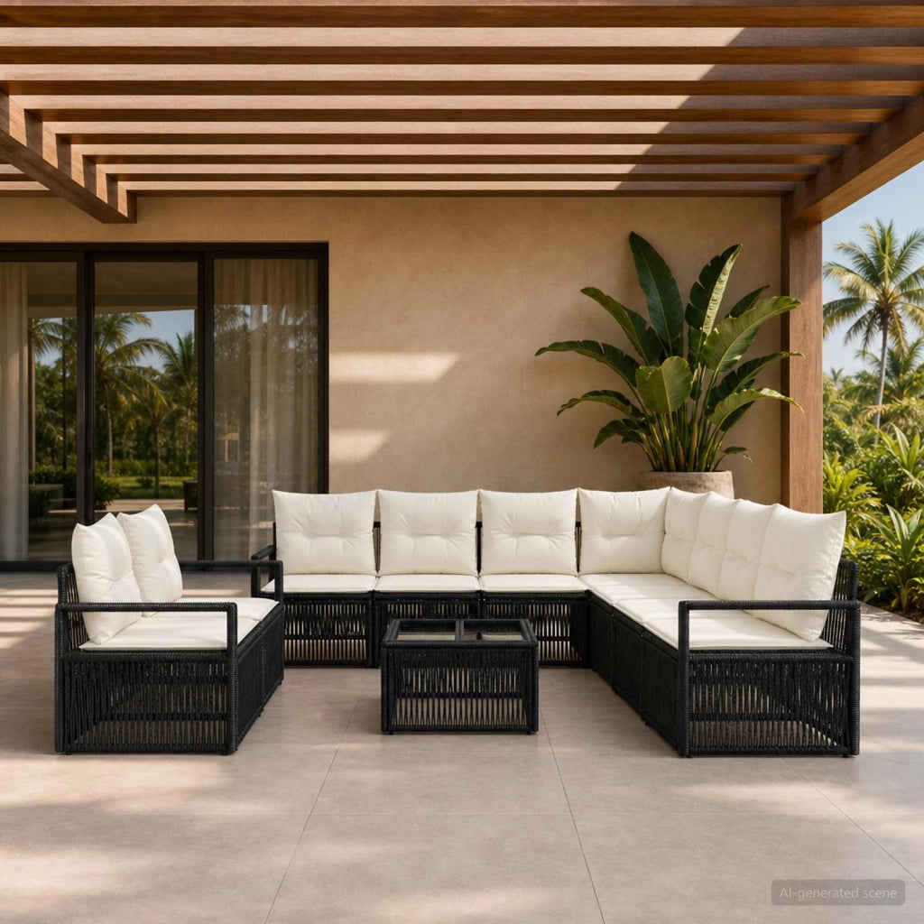 Set Divano da Giardino 10 pz Nero polyrattan 3435754