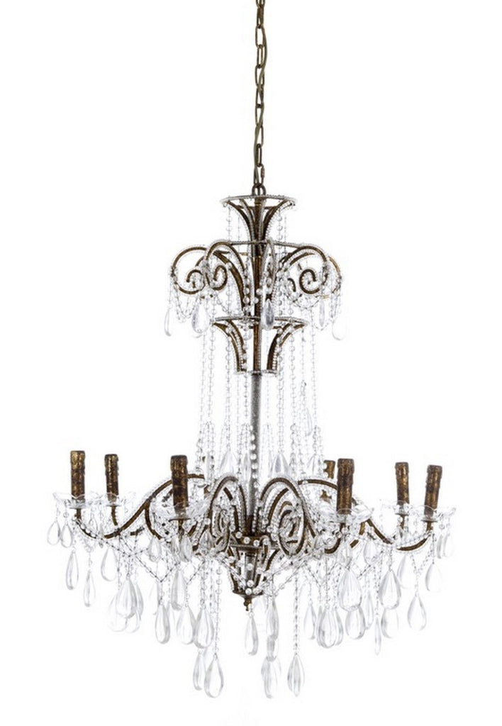 Lampadario Sospensione 6 Luci Shabby Chic Elegante Metallo Vetro Blanc Mariclò