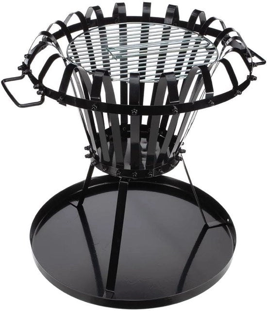Griglia per fuochi da campo con base piatta griglia a grate cromata - Tondo 136 x Ø 50 cm - Metallo nero verniciato