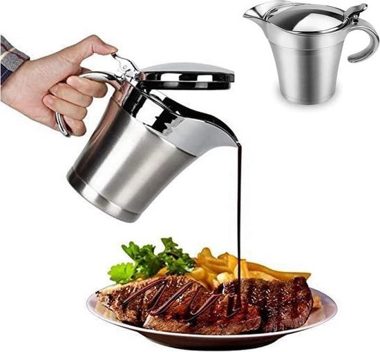 Thermosauskan in acciaio inossidabile per salse, 750 ml, doppio isolato, con coperchio a scatto, pentola per salse, contenitore per salse con coperchio per banchetti, ristoranti, feste (argento)
