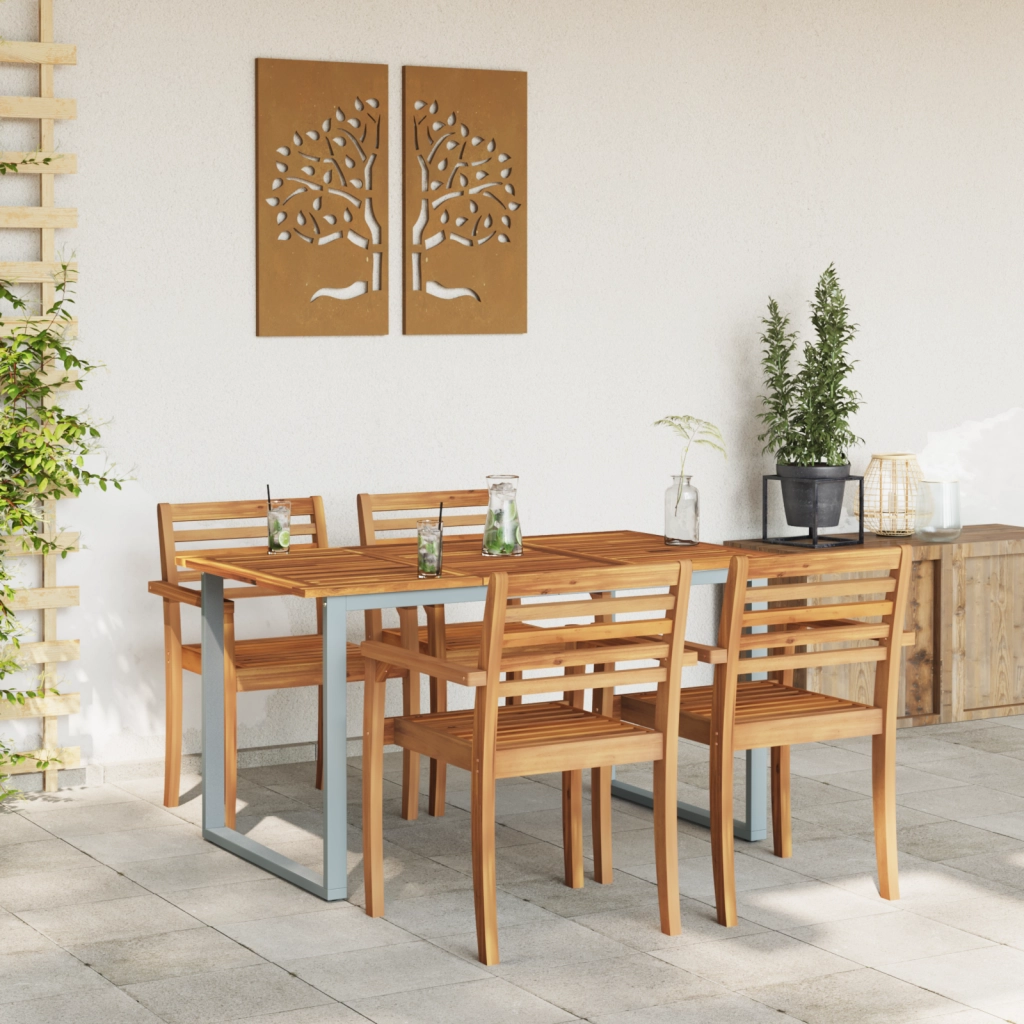 Tavolo da Pranzo Esterno Grigio 140x80x75 cm Acciaio e Legno Massello di Acacia