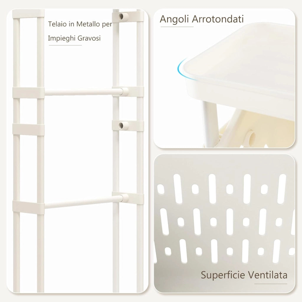 Carrello per Lavanderia a 3 Ripiani, Organizzatore per Bucato con 4 Ruote Girevoli e 3 Cestini, Carrello Sottile Multiuso per Bagno Lavanderia, 40 x 30 x 112 cm