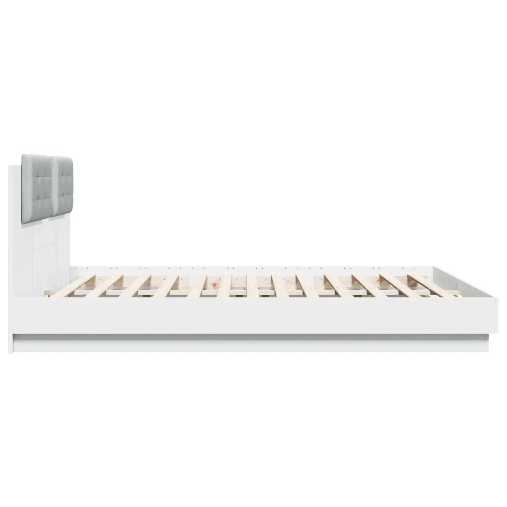 Giroletto con Testiera e LED-Struttura Letto con testiera Bianco 200x200 cm 616388