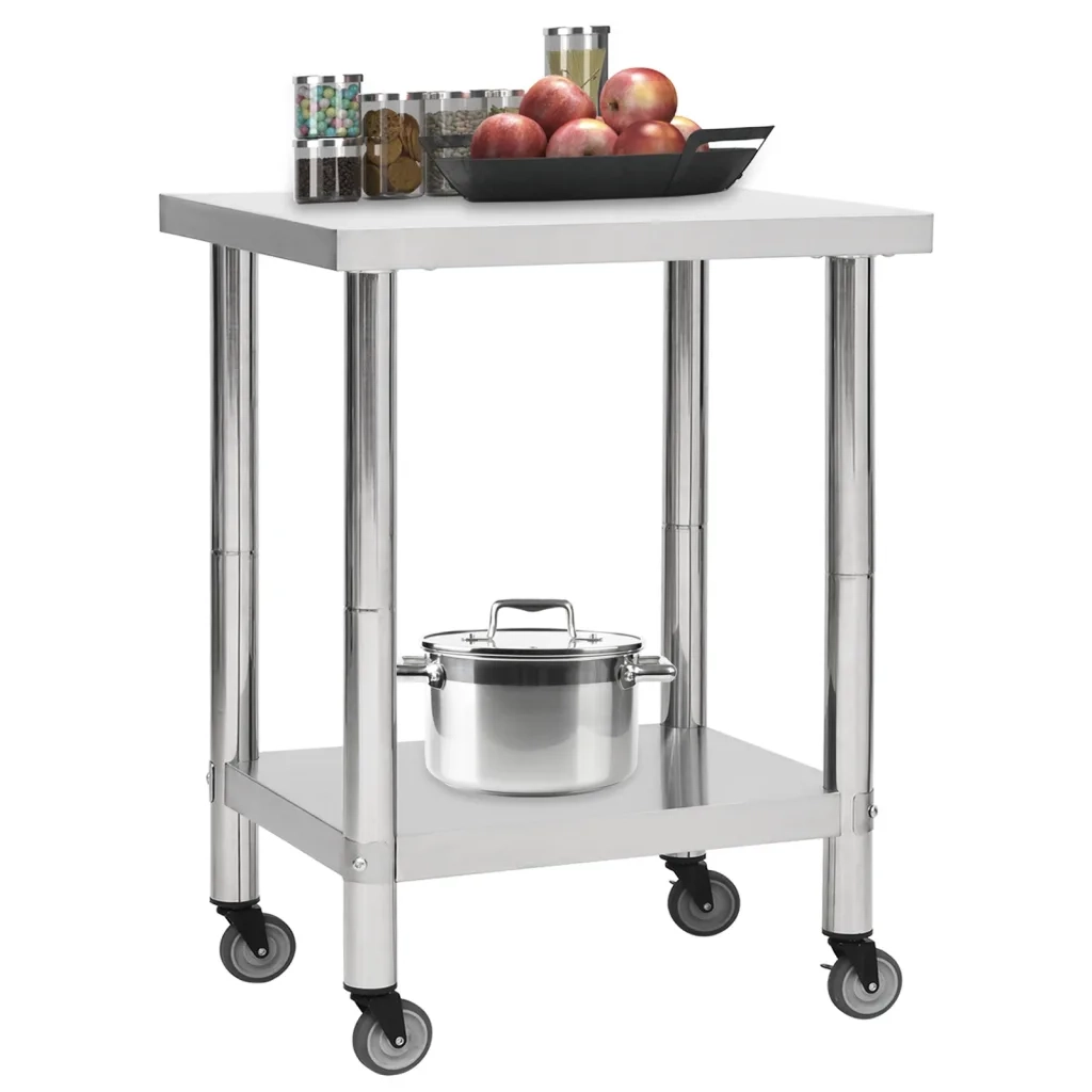 Tavolo da Lavoro Cucina con Ruote 80x30x85 cm in Acciaio Inox CFW4672297