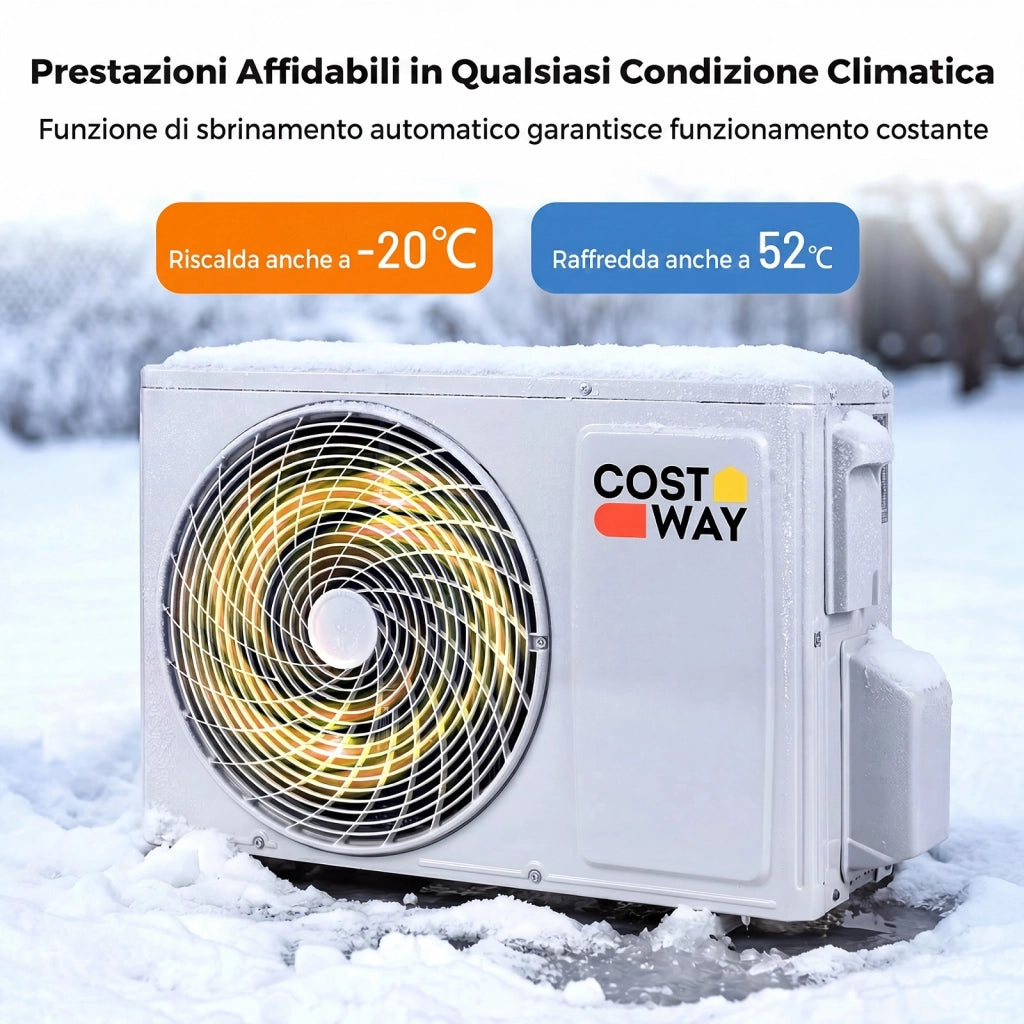 Condizionatore Inverter Monosplit, Climatizzatore 9000 Btu, R32, A++, Silenzionso 19 dB, A++, Raffrescamento, Riscaldamento, Deumidificazione, Ventola, Timer, WiFi, Telecomando, Autopulizi